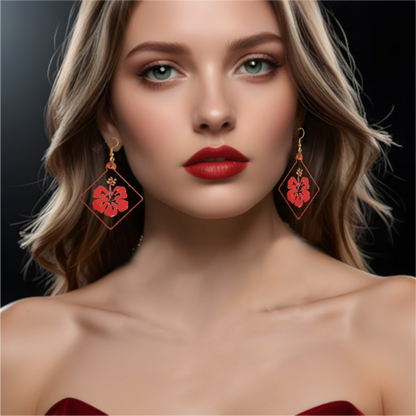 Boucles d'oreilles_hibiscus rouge