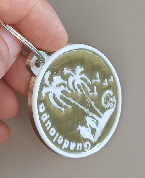 Porte-clé "Couple sous cocotiers au soleil couchant"