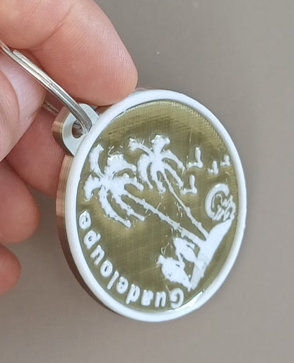 Porte-clé "Couple sous cocotiers au soleil couchant"