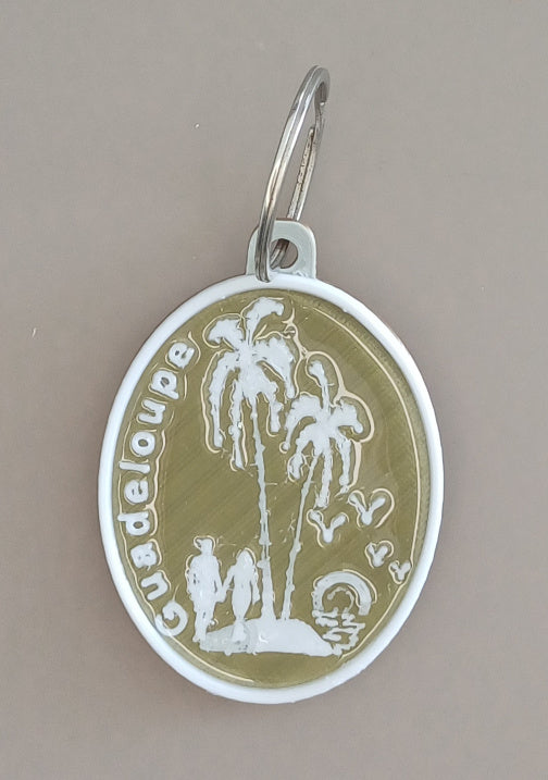 Porte-clé "Couple sous cocotiers au soleil couchant"